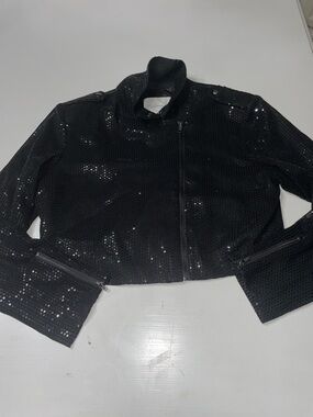 Anthropologie sequins cropped moto jacket medium